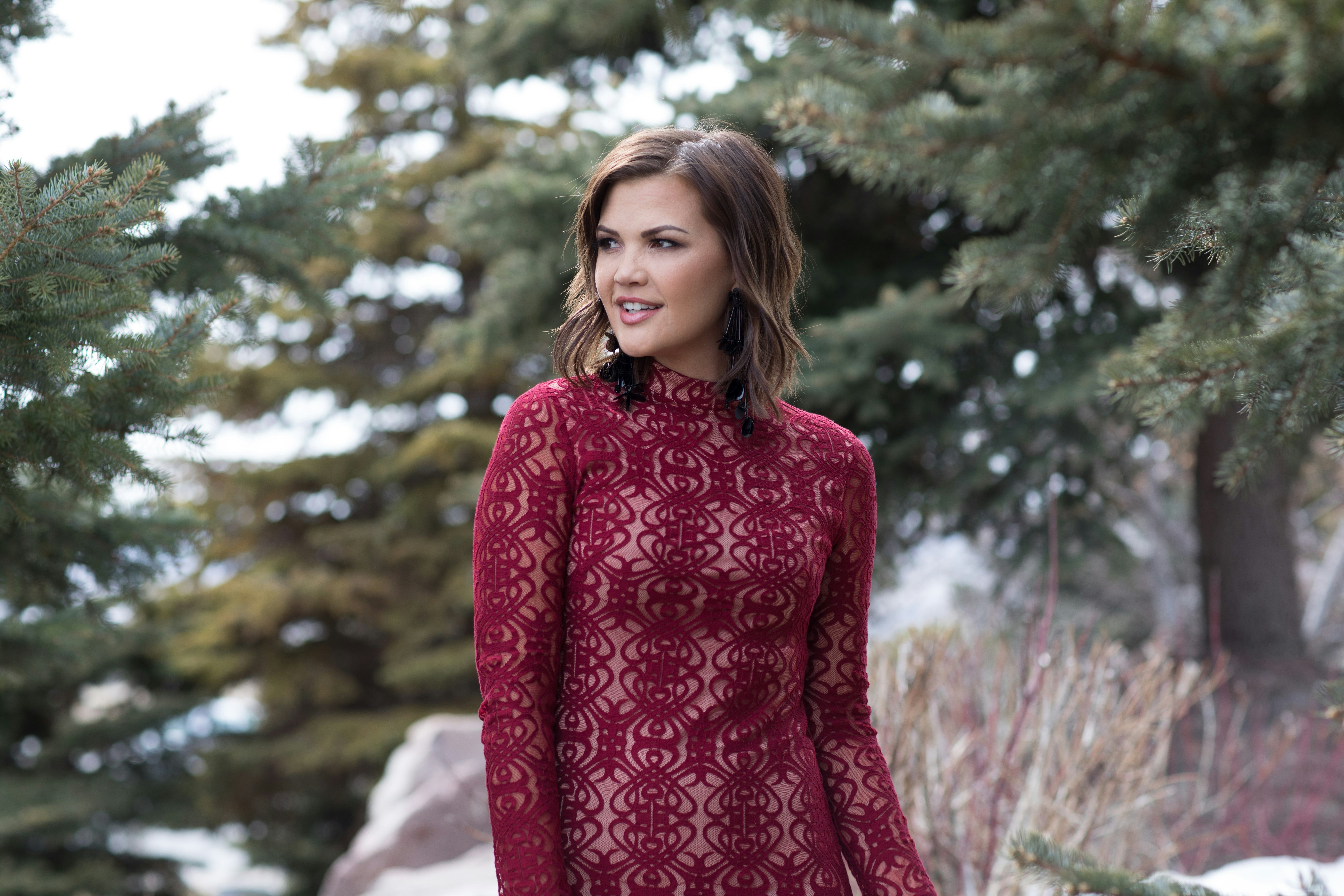 Girl in red lace dress