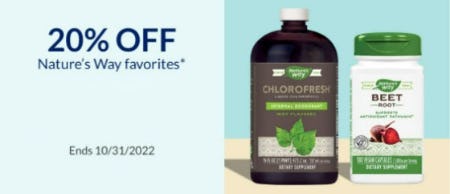 20% Off Nature's Way Favorites from The Vitamin Shoppe                      