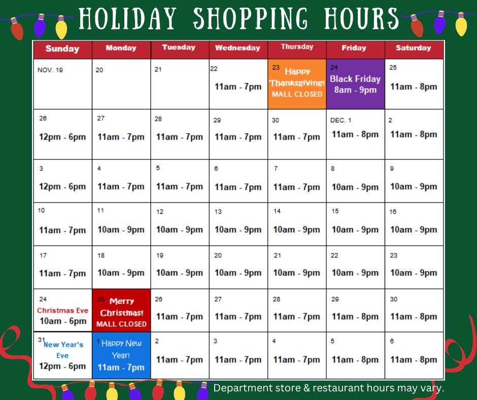 Greenwood Mall Mall Holiday Shopping Hours