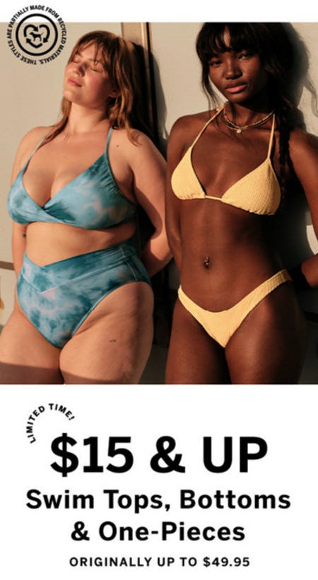 $15 & Up Swim Tops, Bottoms & One-Pieces