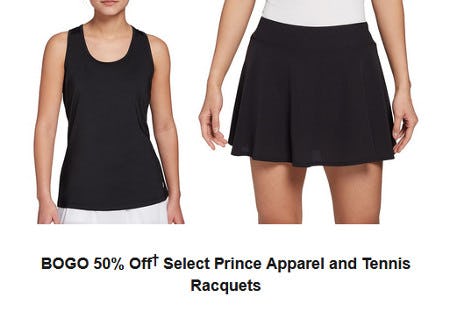 BOGO 50% Off Select Prince Apparel and Tennis Racquets