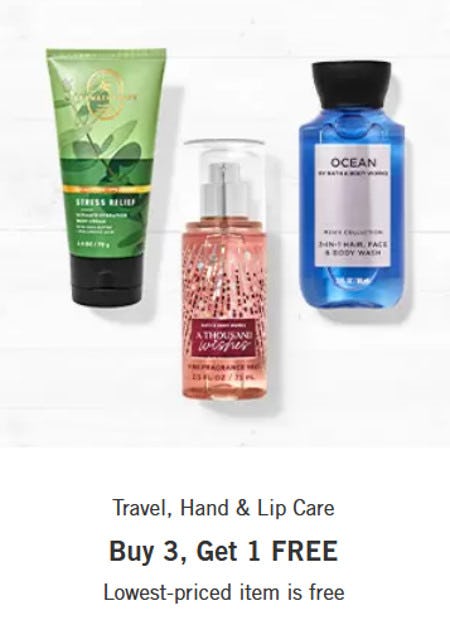 Travel, Hand & Lip Care Buy 3, Get 1 Free from Bath & Body Works