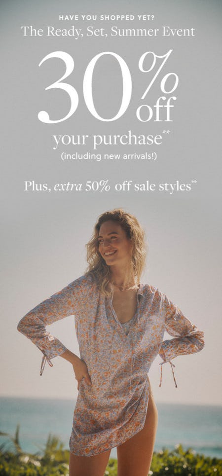 30% Off Your Purchase Plus, Extra 50% Off Sale Styles