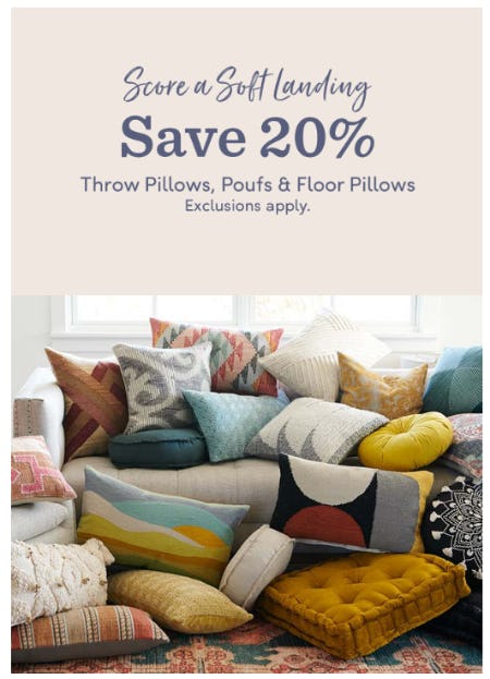 20 Off Throw Pillows Poufs Floor Pillows At Cost Plus World