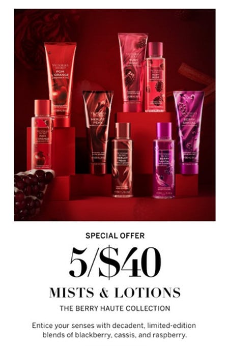 5 for $40 Mists and Lotions