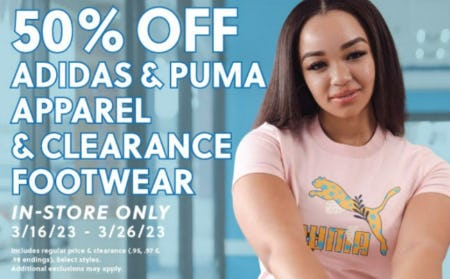 50% Off Adidas & Puma Apparel & Clearance Footwear