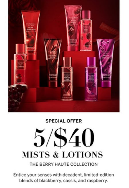 5 for $40 Mists and Lotions