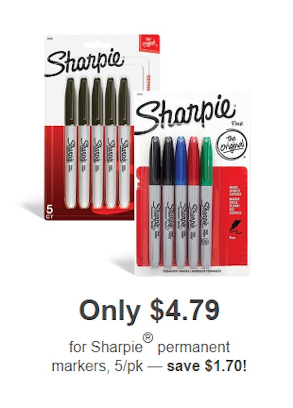 Only $4.79 for Sharpie® Permanent Markers, 5/pk