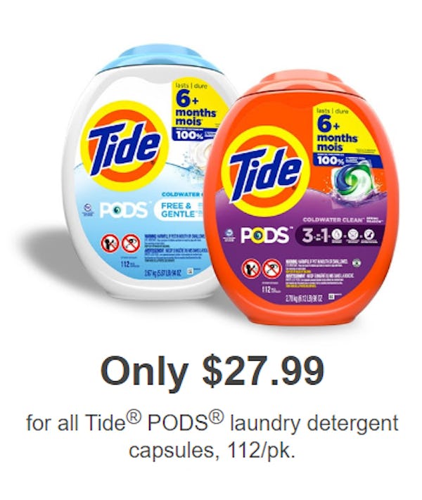 Only $27.99 for All Tide® PODS® Laundry Detergent Capsules, 112/pk