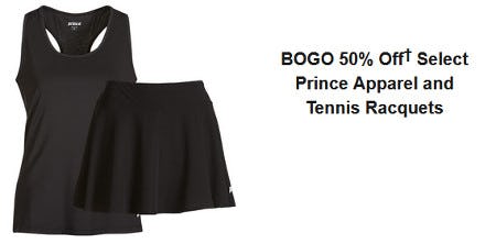 BOGO 50% Off Select Prince Apparel and Tennis Racquets from Dicks Sporting Goods