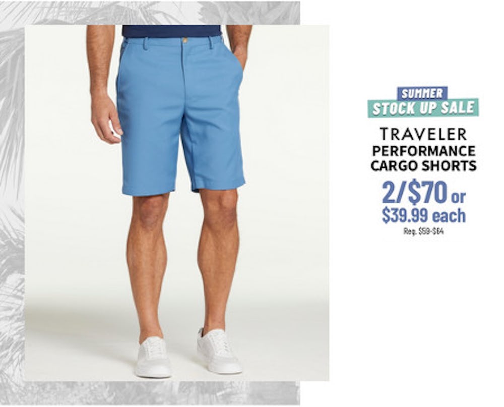 Traveler Performance Cargo Shorts 2 for $70 or $39.99 Each