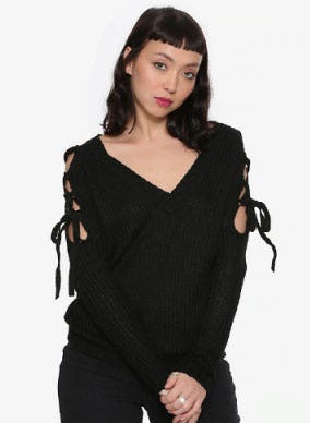 Black Lace-Up Girls Cold Shoulder Sweater from Hot Topic
