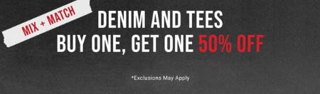 Denim and Tees Buy One, Get One 50% Off