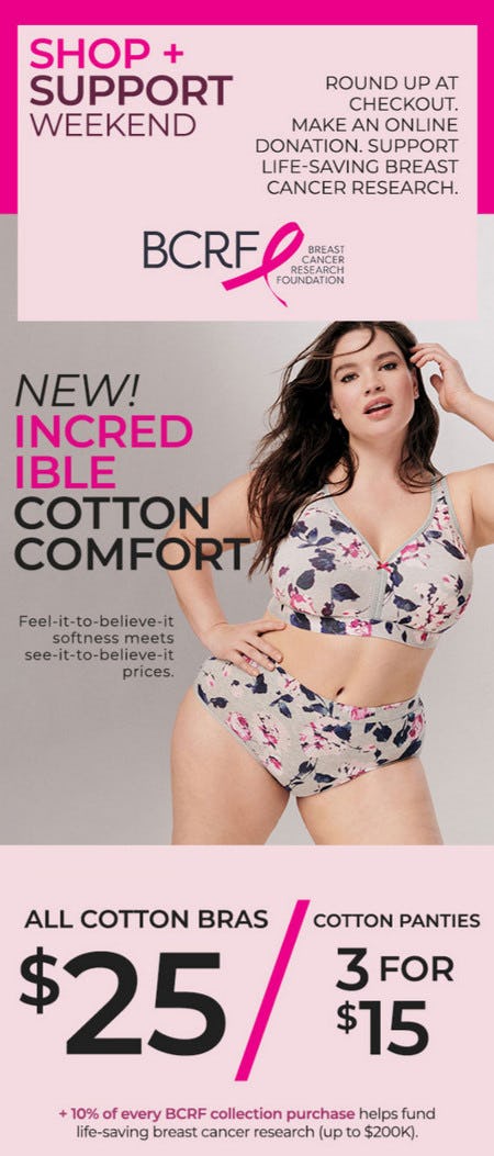$25 All Cotton Bras and 3 for $15 Cotton Panties from Lane Bryant