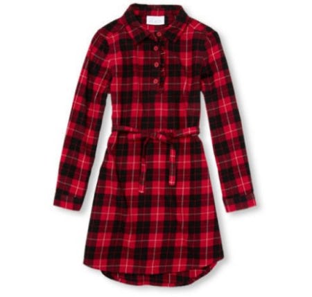 Girls Long Sleeve Belted Plaid Woven Dress from The Children's Place