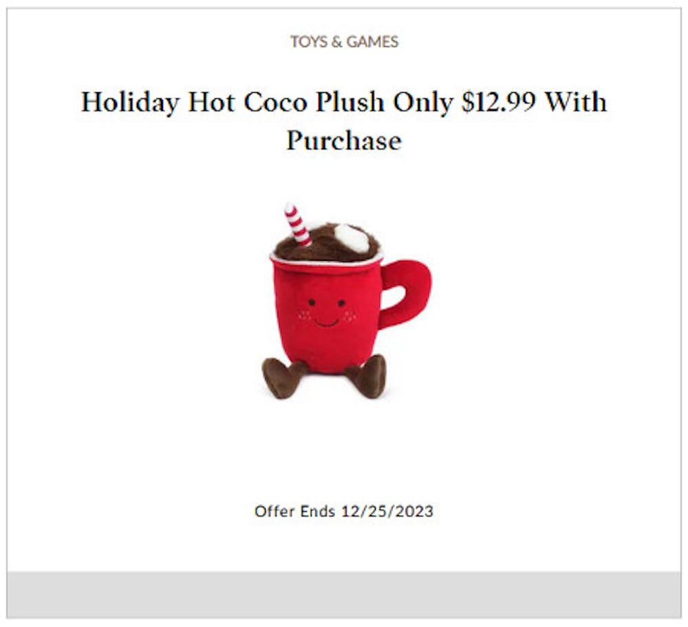Holiday Hot Coco Plush Only $12.99 With Purchase