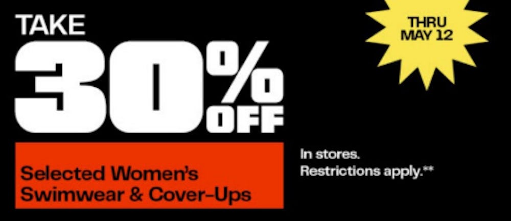 30% Off Selected Women's Swimwear & Cover-Ups