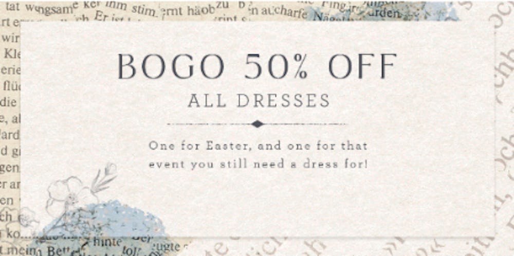 BOGO 50% Off All Dresses