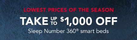 Take Up to $1,000 Off on Sleep Number 360® Smart Beds from Sleep Number                            