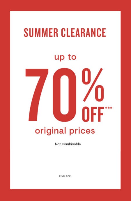Summer Clearance: Up to 70% Off Original Prices
