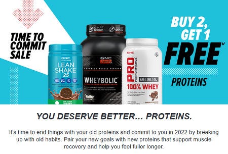 Buy 2, Get 1 Free Proteins from GNC