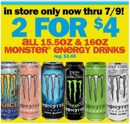 2 for $4 All 15.5oz & 16oz Monster Energy Drinks from Five Below
