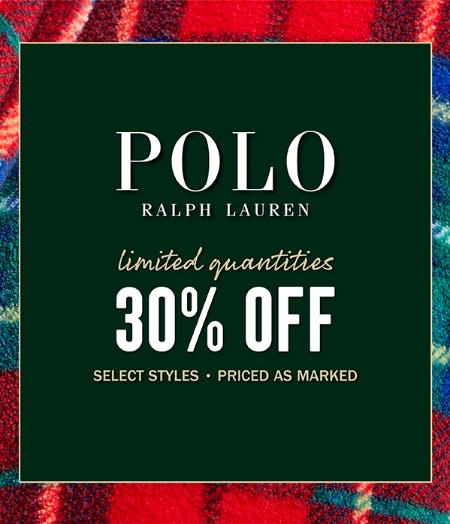 Polo: 30% Off Select Styles from Dxl Mens Apparel
