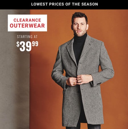 Clearance Outerwear Starting at $39.99 from Men's Wearhouse