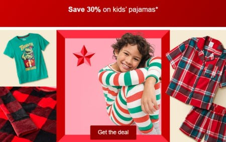 Save 30% on Kids' Pajamas