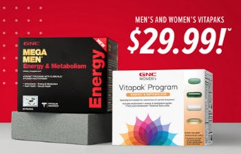 Men's and Women's Vitapaks $29.99 from GNC