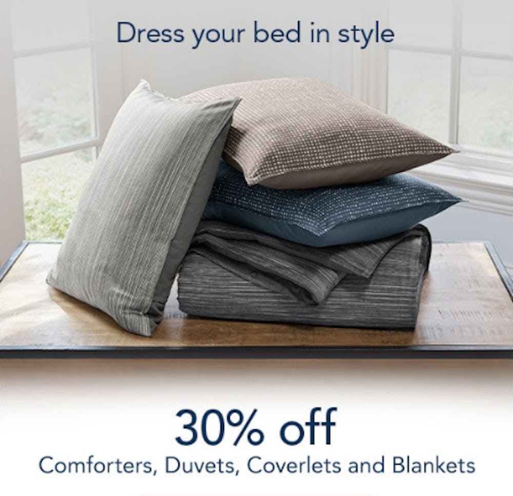 30% Off Comforters, Duvets, Coverlets and Blankets