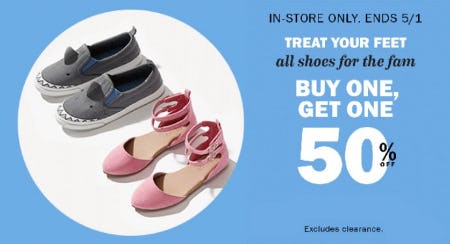 All Shoes for the Fam Buy One, Get One 50% Off from Old Navy