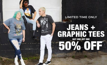 Jeans + Graphic Tees Buy One, Get One 50% Off from rue21