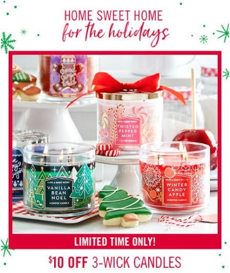 $10 Off 3-Wick Candles from Bath & Body Works