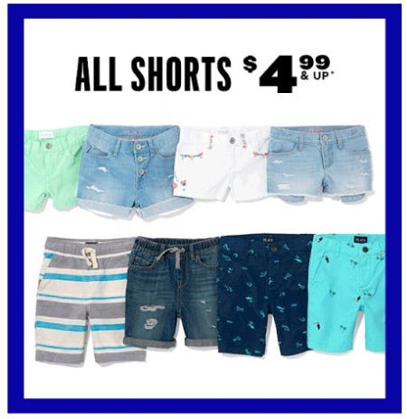 All Shorts $4.99 & Up from The Children's Place