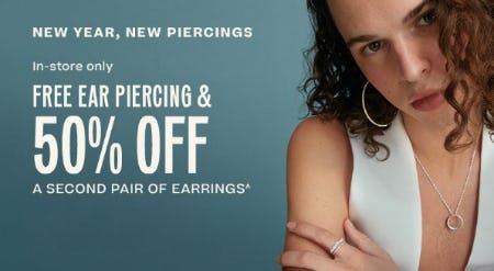 In-Store Only Free Ear Piercing & 50% Off