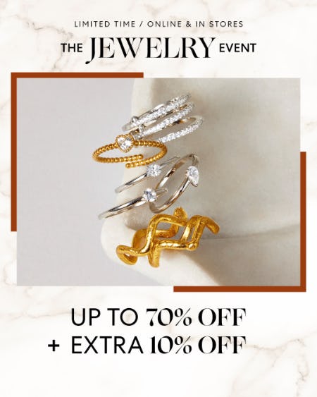 Jewelry Event: Up to 70% Off + Extra 10% off*