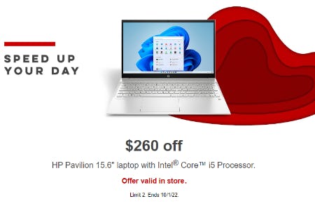 $260 Off HP Pavilion 15.6" Laptop with Intel® Core™ i5 Processor