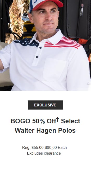BOGO 50% Off Select Walter Hagen Polos from Golf Galaxy