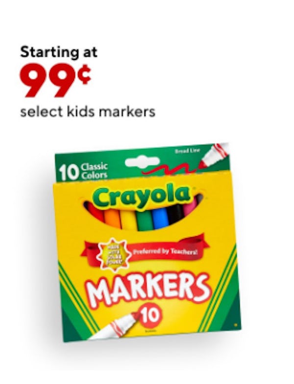 Starting at 99¢ Select Kids Markers