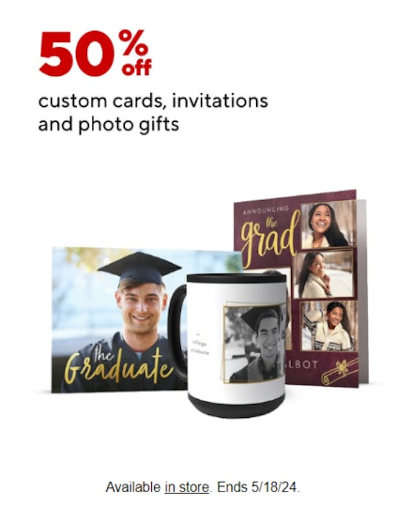 50% Off Custom Cards, Invitations and Photo Gifts