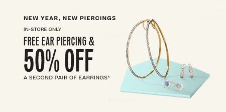 Free Ear Piercing & 50% Off A Second Pair of Earrings