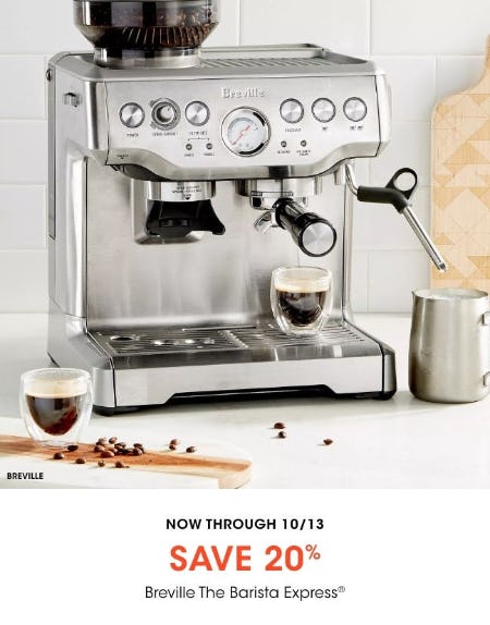 Save 20% on Breville The Barista Express from Bloomingdale's Home Furnishings