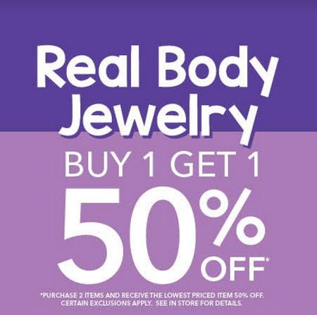 Real Body Jewelry Buy 1, Get 1 50% Off from Claire's