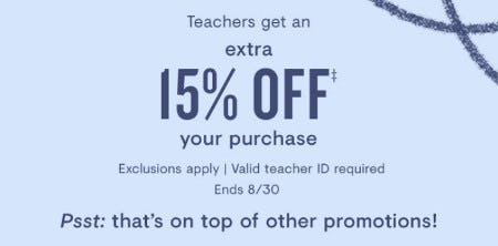 Teachers Get An Extra 15% Off Your Purchase