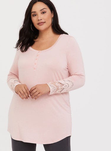 Super Soft Pink Lace Sleeve Tee from Torrid