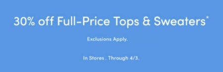 30% Off Full-Price Tops & Sweaters from Ann Taylor