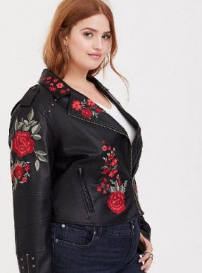 Faux Leather Applique Moto Jacket from Torrid
