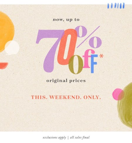 Up to 70% Off Original Prices from Anthropologie
