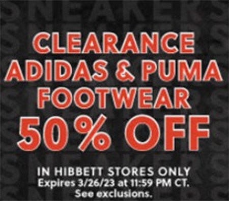 Clearance Adidas & Puma Footwear 50% Off from Hibbett Sports